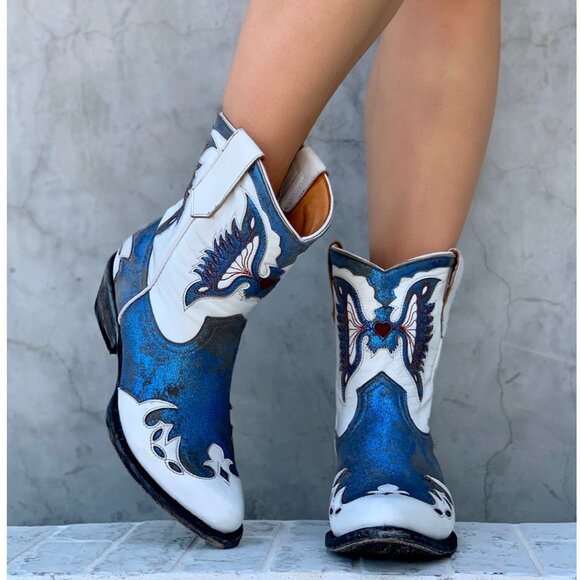 Mexicana Dragon Blue/White Leather Boots - Picture 1 of 11